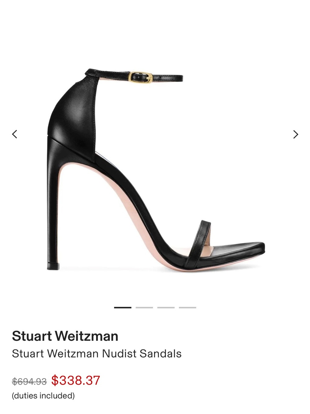 Stuart Weitzman Nudist Sandals - Black Smooth Calf - 37.5 / 7B - Like New - Picture 9 of 10
